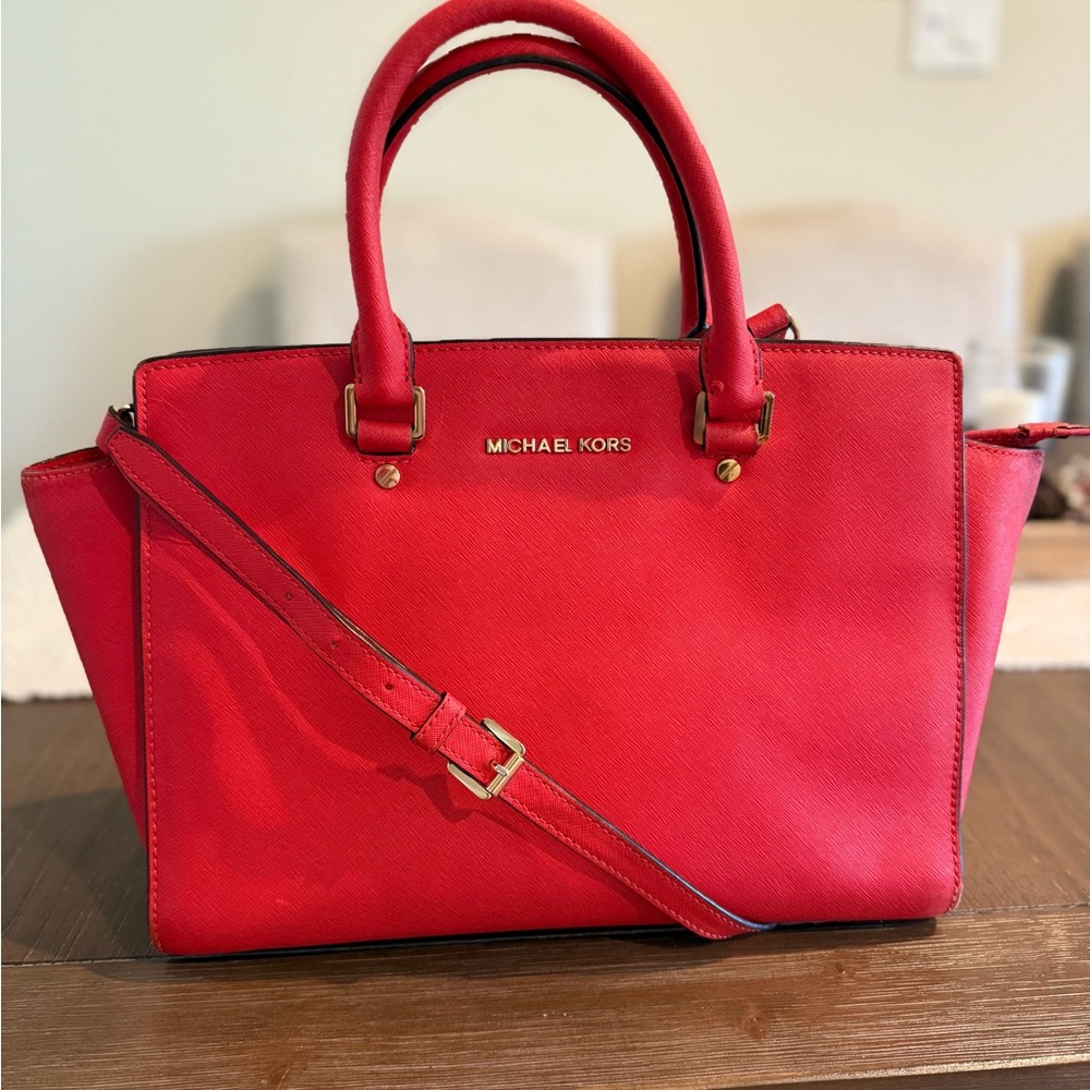 Michael Kors Selma Satchel Red Women's Crossbody/HandBag